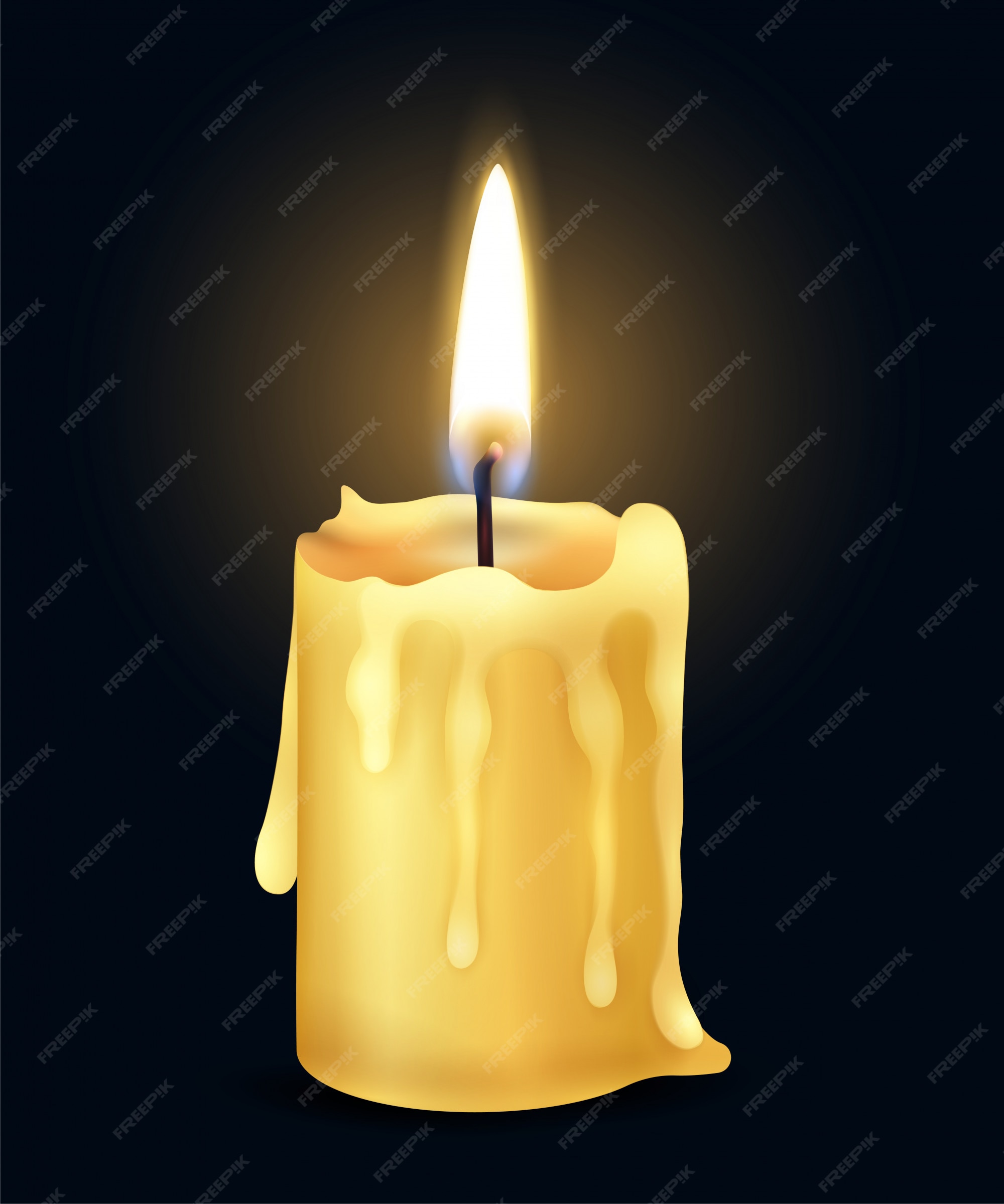 cirujano Fortaleza isla Composición de luz de fuego de llama de vela ardiente realista amarillo  aislado en la ilustración oscura | Vector Gratis
