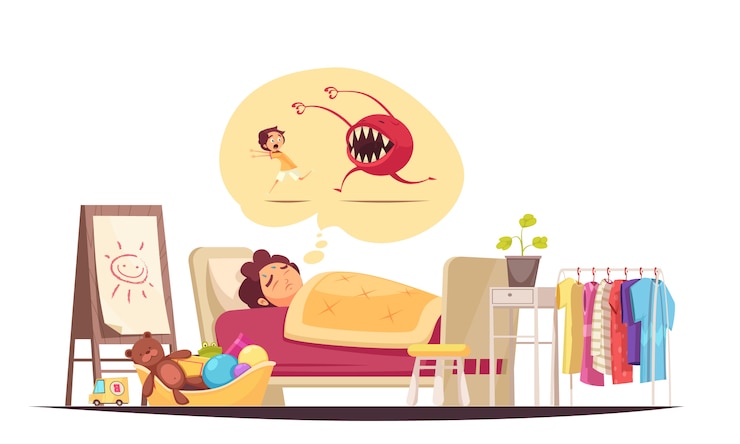 Vector gratuito composición de miedos infantiles con sueños malos y símbolos de monstruos