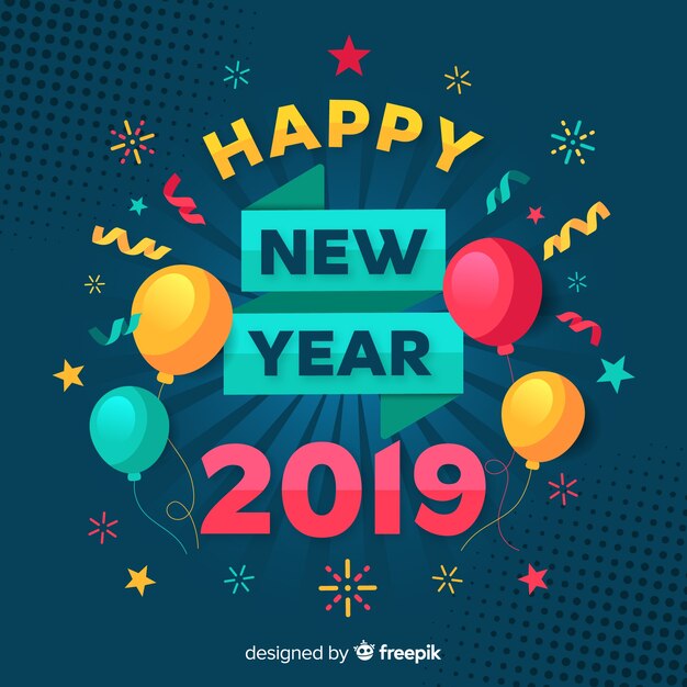 Composición moderna de año nuevo 2019 con diseño plano