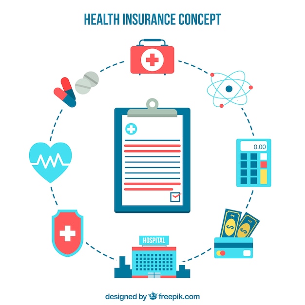 Vector gratuito composición moderna con carpeta y elementos de la salud