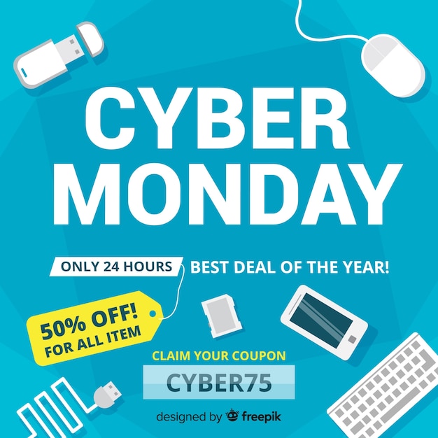 Composición moderna de cyber monday con diseño plano