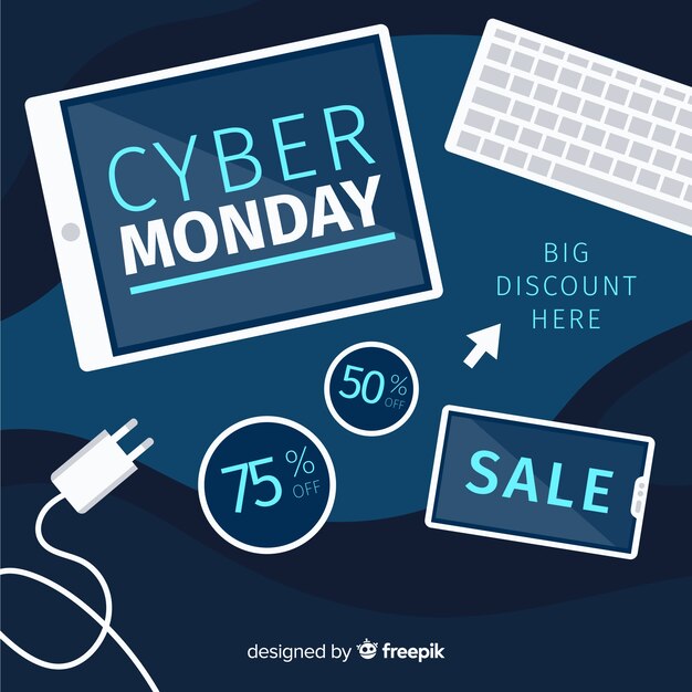 Composición moderna de cyber monday con diseño plano