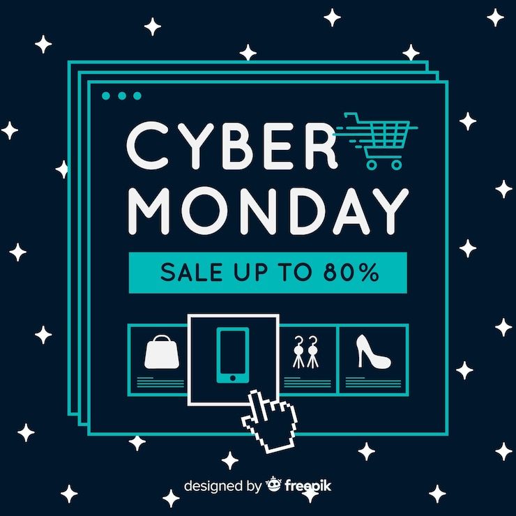 Vector gratuito composición moderna de cyber monday con diseño plano