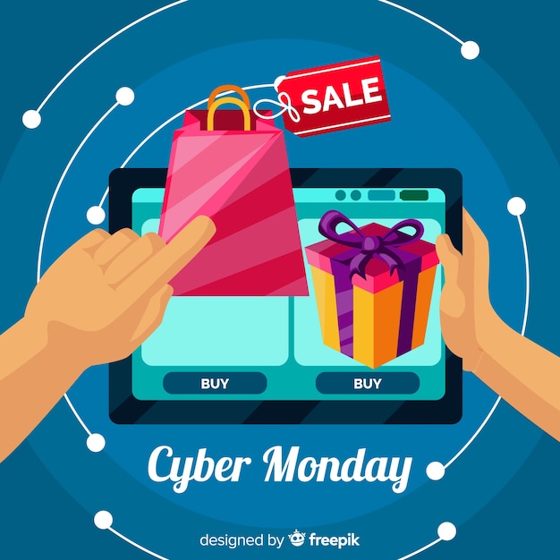 Vector gratuito composición moderna de cyber monday con diseño plano