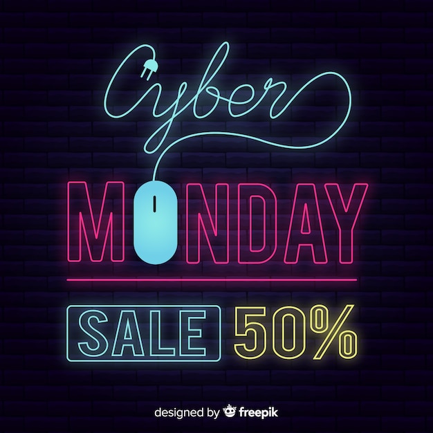 Composición moderna de cyber monday con estilo de neón