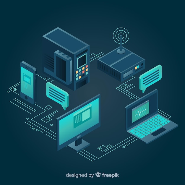 Vector gratuito composición moderna de tecnología con vista isométrica