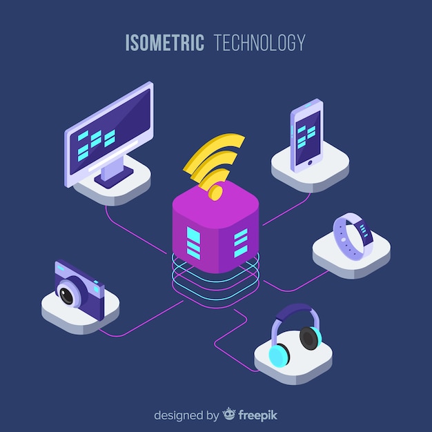 Composición moderna de tecnología con vista isométrica