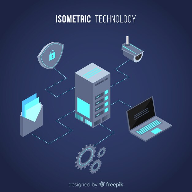 Composición moderna de tecnología con vista isométrica