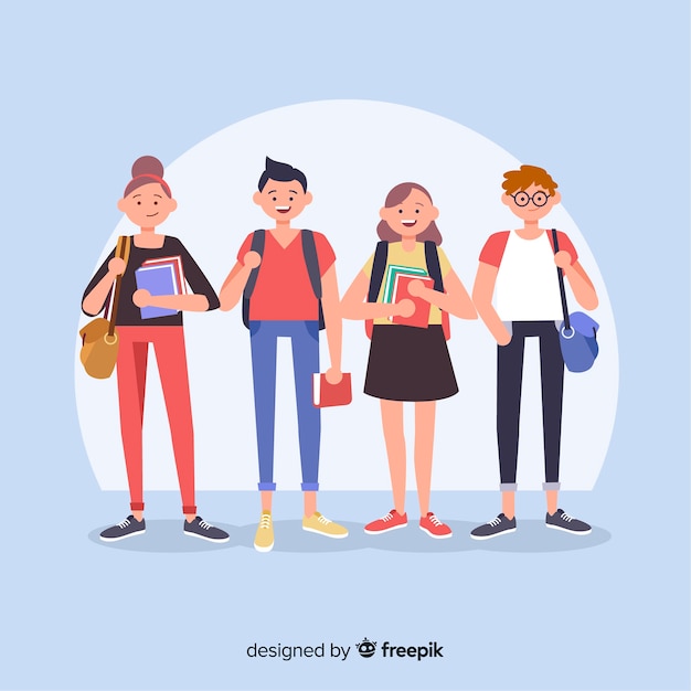 Composición moderna de vida de estudiante con diseño plano
