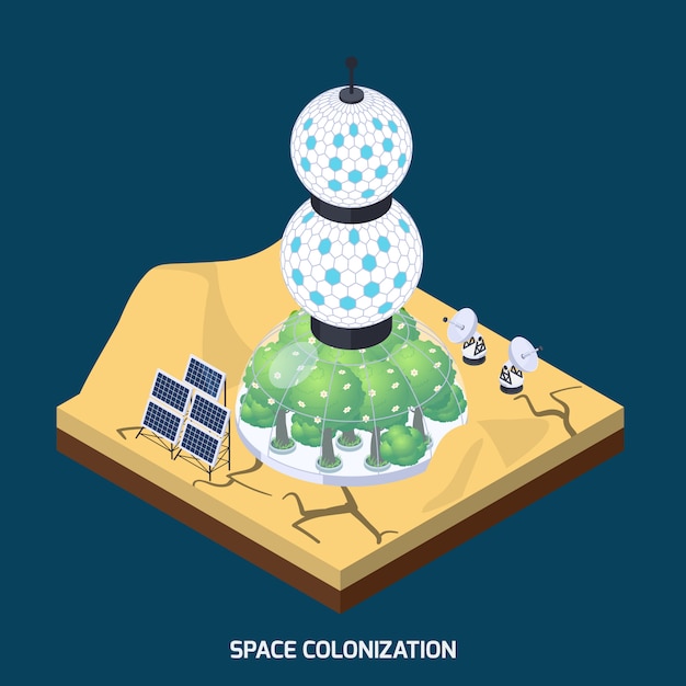 Vector gratuito composición de módulos de colonización espacial