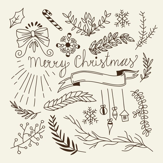 Composición de Navidad de invierno con ramas de árboles naturales, lazos, dulces, juguetes colgantes y cinta