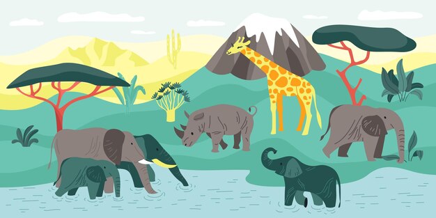 Composición del paisaje de animales exóticos