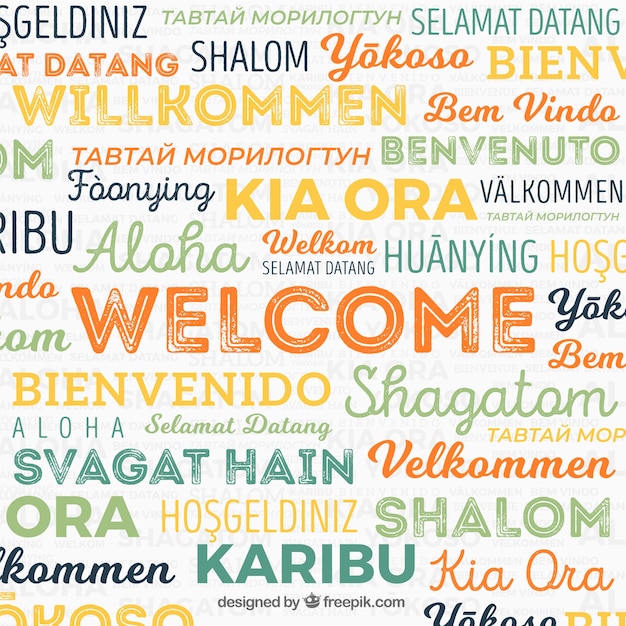 Composición con palabra bienvenido en distintos idiomas