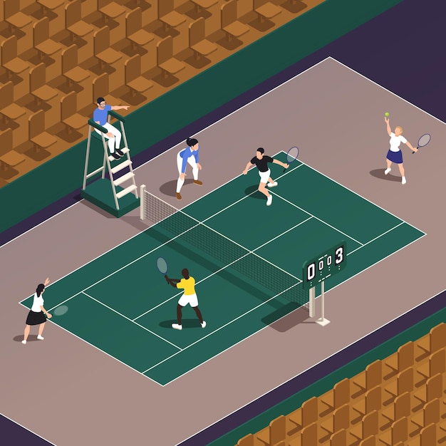 Vector gratuito composición del partido de tenis dobles