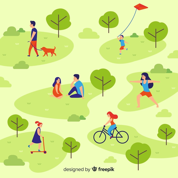 Vector gratuito composición de personas practicando actividades al aire libre