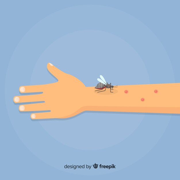 Composición de picadura de mosquito en la mano dibujada a mano