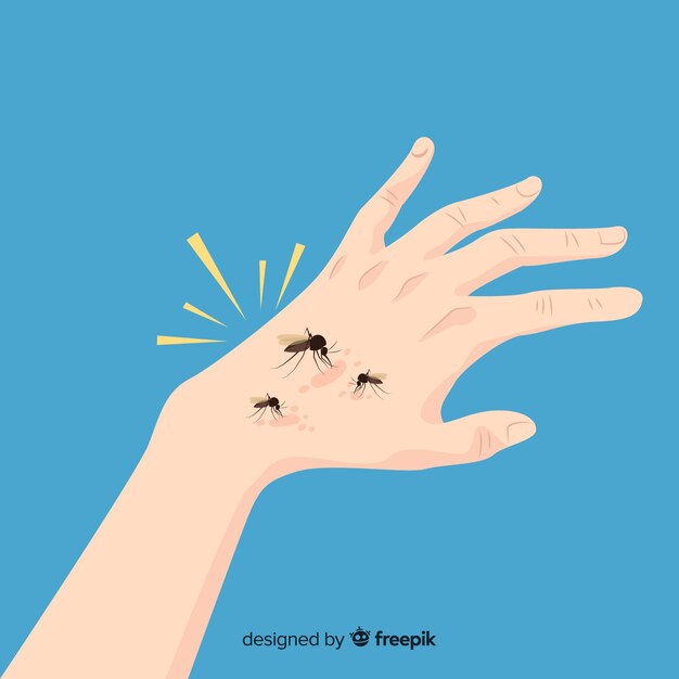 Composición de picadura de mosquito en la mano dibujada a mano