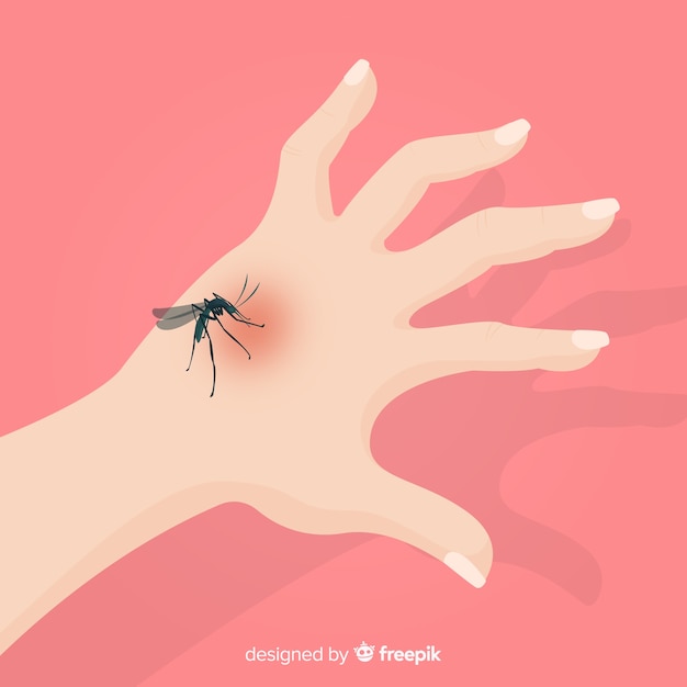 Composición de picadura de mosquito en la mano dibujada a mano