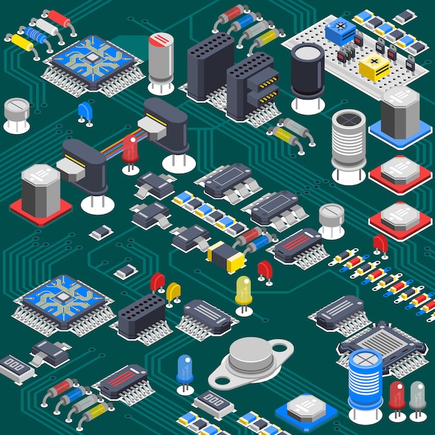 Composición de la placa de circuito isométrica