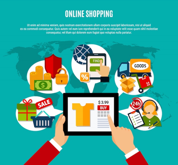 Composición plana de compras en internet