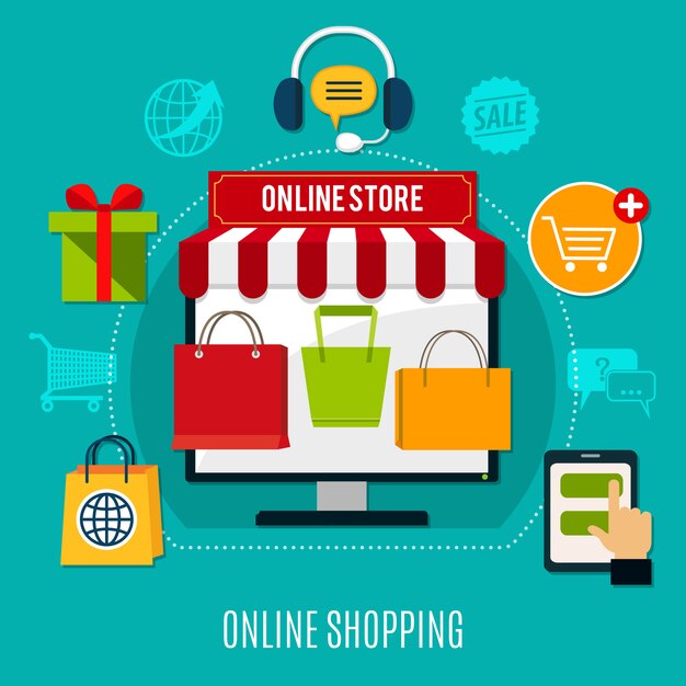 Composición plana de compras en línea