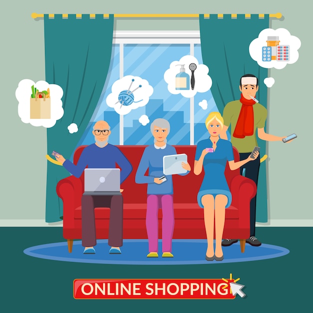 Composición plana de compras en línea
