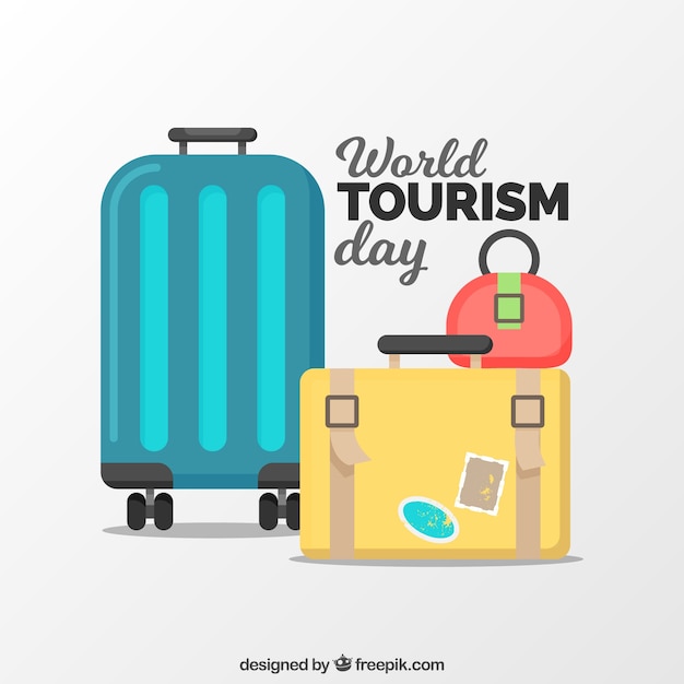 Composición plana del día del turismo mundial con equipaje