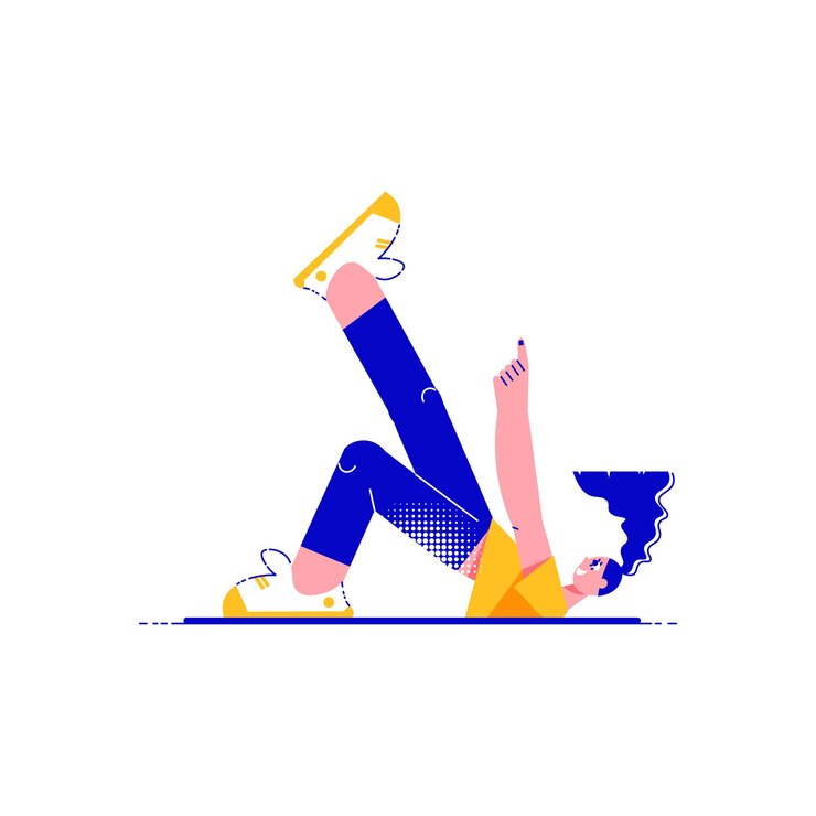 Vector gratuito composición plana de personas fitness con personaje femenino extendiendo sus piernas hacia arriba ilustración vectorial