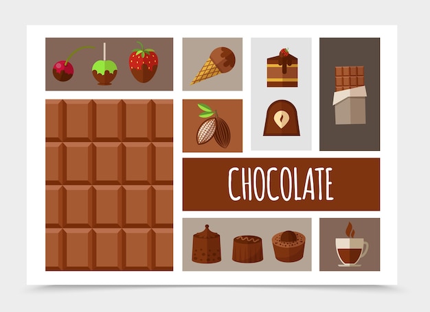 Vector gratuito composición plana de productos dulces