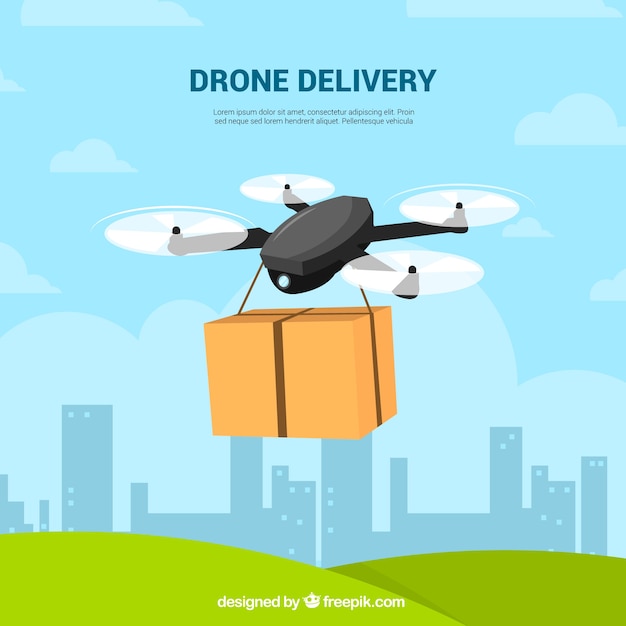 Composición plana de reparto con drone