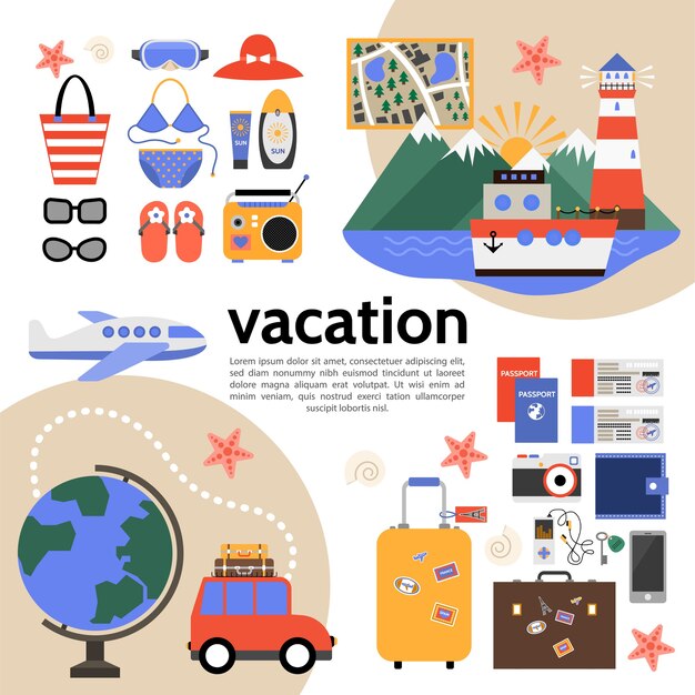 Composición plana de vacaciones de verano
