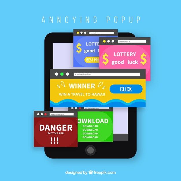 Composición de pop ups molestos con diseño plano