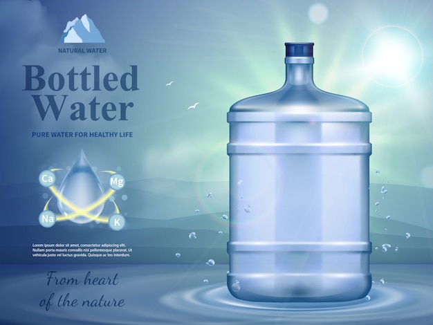 Vector gratuito composición publicitaria de agua embotellada con símbolos de agua natural