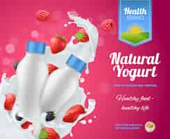 Vector gratuito composición publicitaria de yogur de bayas con yogur natural