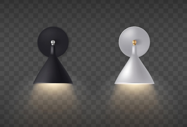 Composición realista de aplique blanco y negro con dos lámparas de pared en ilustración transparente
