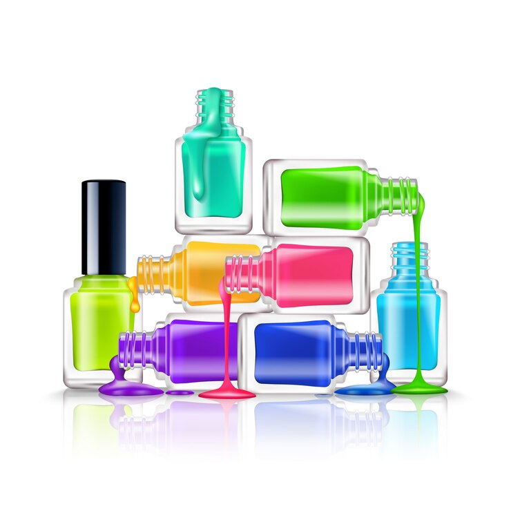 Vector gratuito composición realista de coloridos esmaltes de uñas fluorescentes sobre fondo blanco