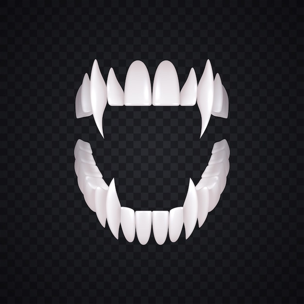 Vector gratuito composición realista de dientes de vampiro con imagen aislada de dientes de depredadores blancos con colmillos en ilustración de vector de fondo transparente