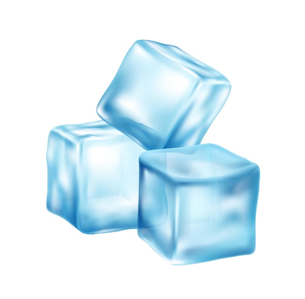Vector gratuito composición realista con imágenes de cubitos de hielo en la ilustración de vector de fondo en blanco