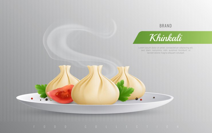 Vector gratuito composición realista khinkali como promoción de los platos más populares de la cocina georgiana.