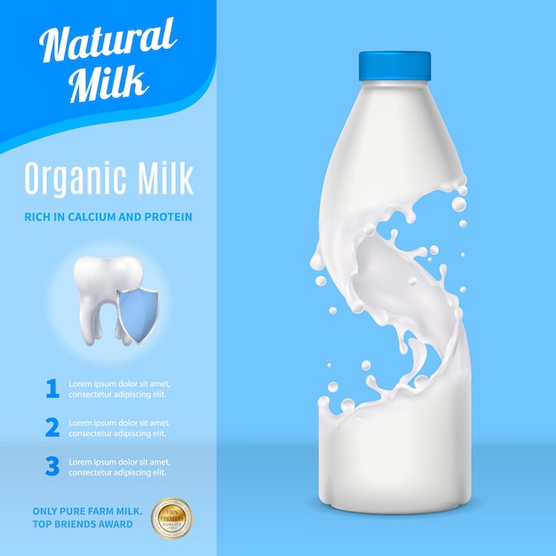 Vector gratuito composición realista de publicidad de leche