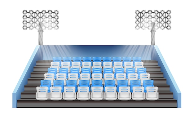 Composición realista de la tribuna del estadio con vista frontal aislada del sector de la arena con filas de asientos vacíos ilustración vectorial