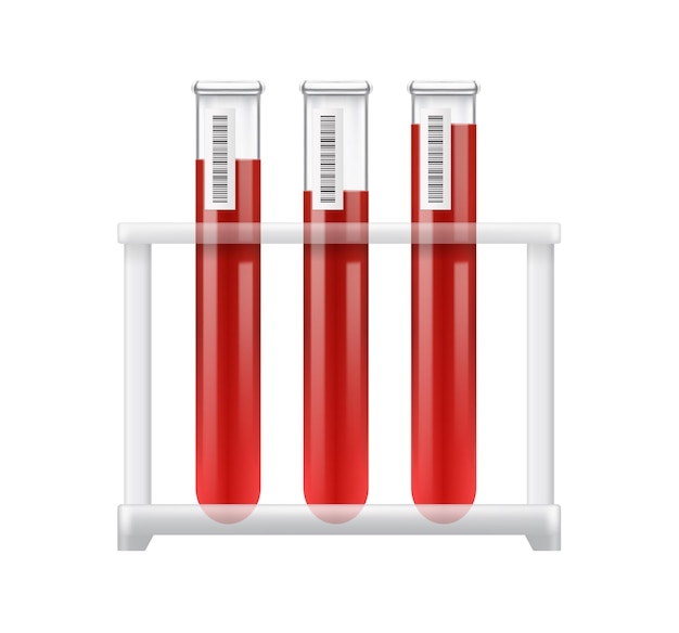 Composición realista del tubo de vacío del donante de sangre con equipo médico aislado en la ilustración de vector de fondo blanco