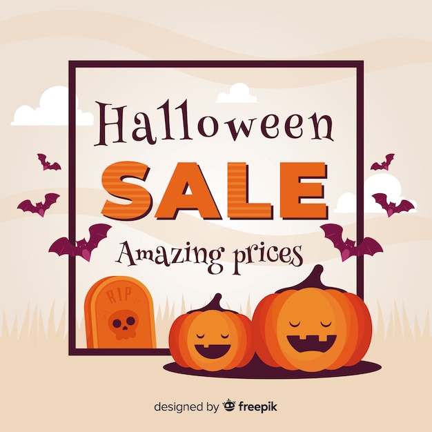 Vector gratuito composición de rebajas de halloween con diseño plano