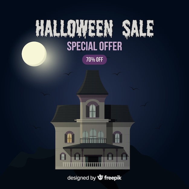 Vector gratuito composición de rebajas de halloween con diseño plano