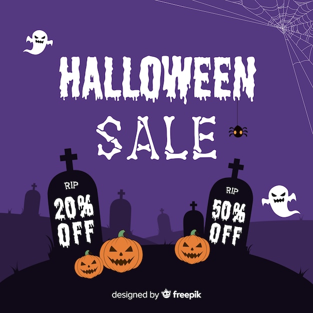 Vector gratuito composición de rebajas de halloween con diseño plano