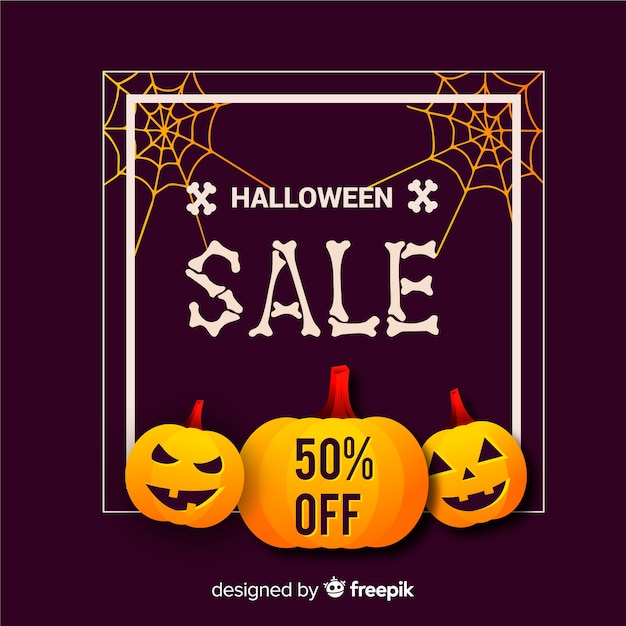 Vector gratuito composición de rebajas de halloween con diseño plano