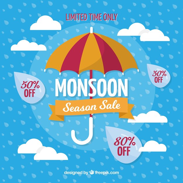 Composición de rebajas de temporada del monzón con diseño plano