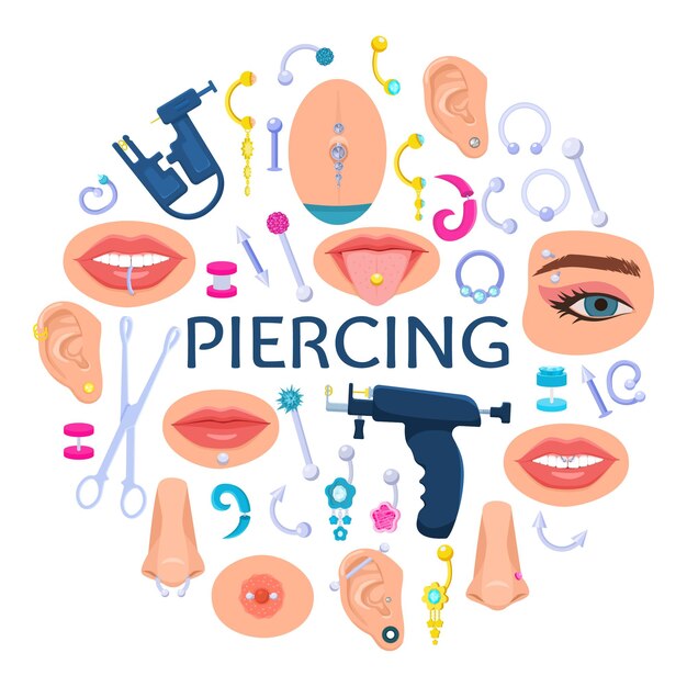 Composición redonda de iconos piercing