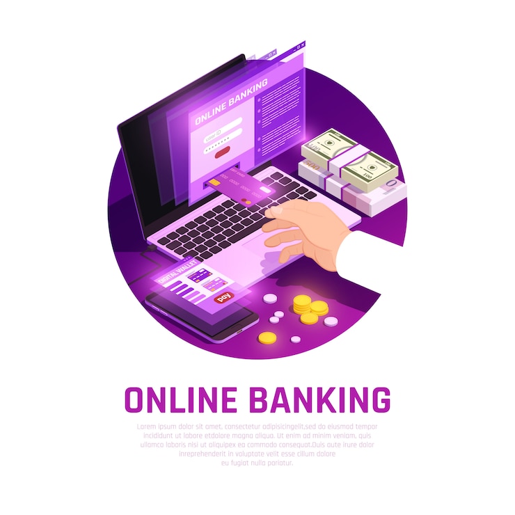 Vector gratuito composición redonda isométrica de banca en línea