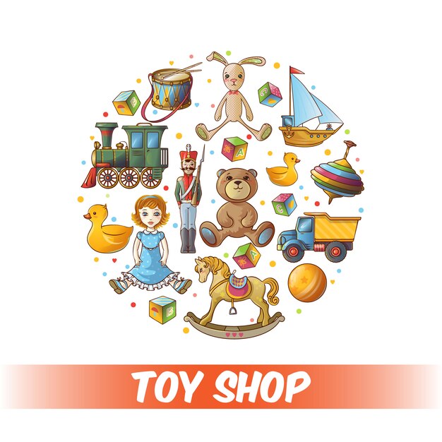 Composición redonda de juguetes para niños